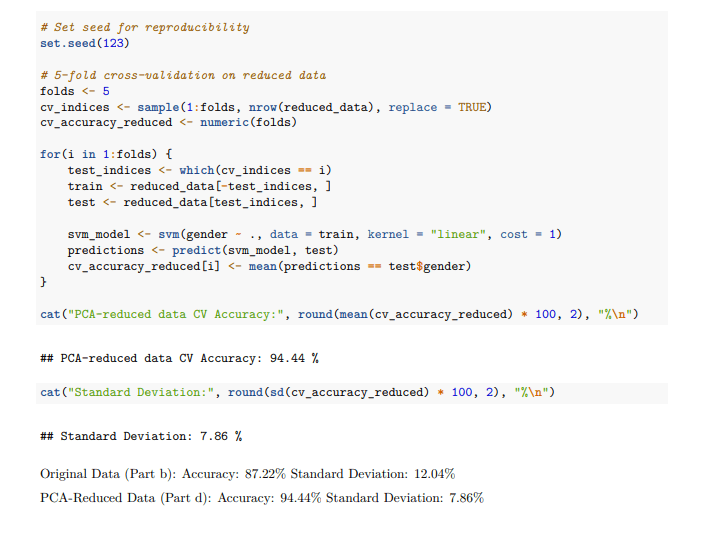 SVM classification results showing model performance metrics